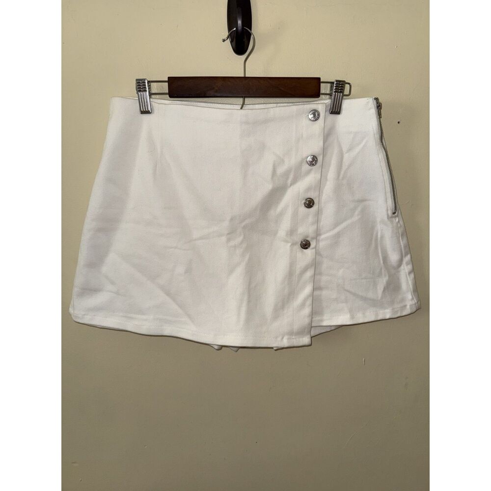 Flying Tomato White Denim Wrap Skort Button Front Side Zip Shorts XL